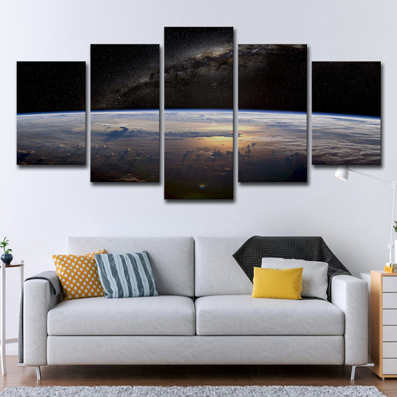 Sci-Fi Milky Way Canvas Print Black Aerial View of Planet Skyline Wall Art Decor Clearhalo 'Art Gallery' 'Canvas Art' 'Kids' Arts' 1706848