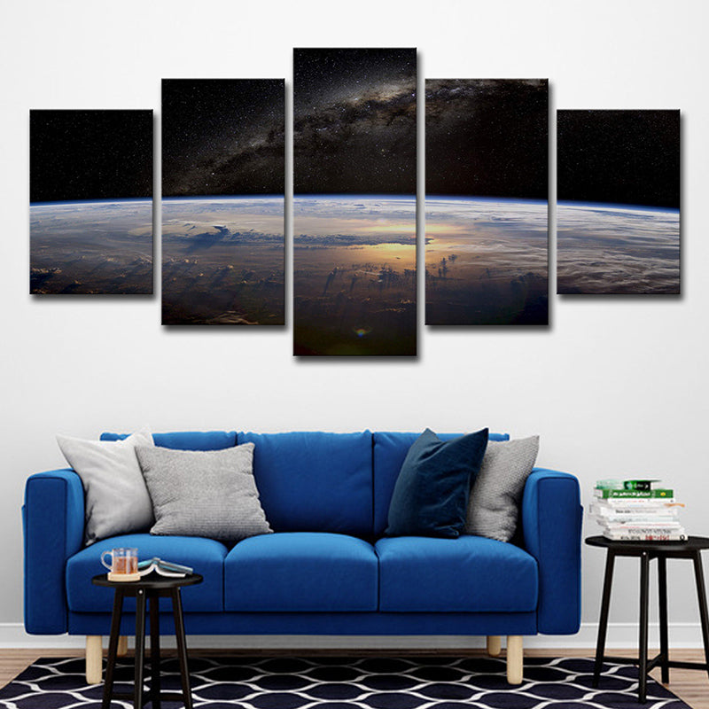 Sci-Fi Milky Way Canvas Print Black Aerial View of Planet Skyline Wall Art Decor Clearhalo 'Art Gallery' 'Canvas Art' 'Kids' Arts' 1706849