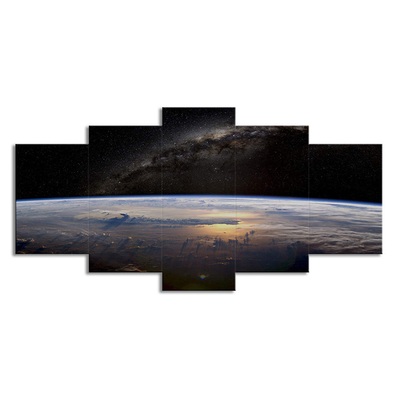 Sci-Fi Milky Way Canvas Print Black Aerial View of Planet Skyline Wall Art Decor Clearhalo 'Art Gallery' 'Canvas Art' 'Kids' Arts' 1706850