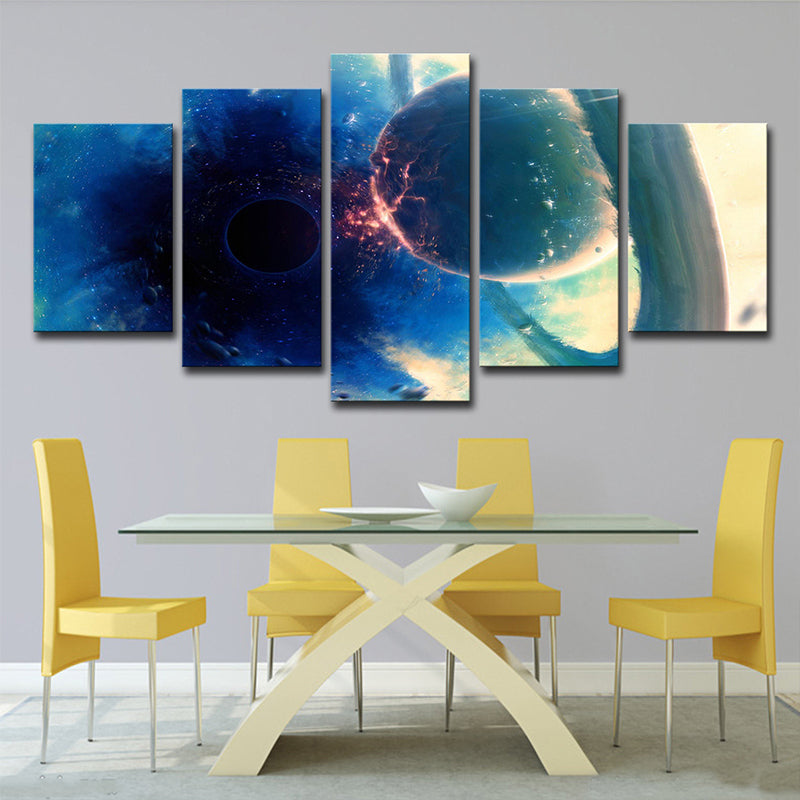 Blue Sun Eclipse Art Print Outer Space Fictional Multi-Piece Canvas for Living Room Clearhalo 'Art Gallery' 'Canvas Art' 'Kids' Arts' 1706856