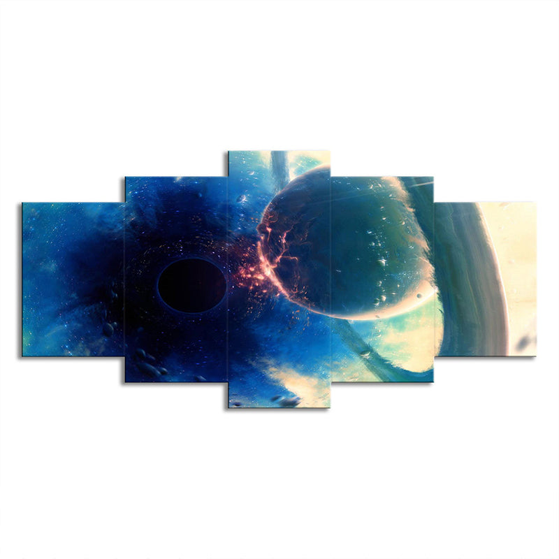 Blue Sun Eclipse Art Print Outer Space Fictional Multi-Piece Canvas for Living Room Clearhalo 'Art Gallery' 'Canvas Art' 'Kids' Arts' 1706857
