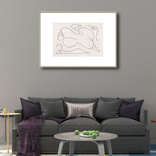 Pencil Line Sketch Figure Canvas Simple Bizarre Abstract Drawing Wall Art in White White Clearhalo 'Art Gallery' 'Canvas Art' 'Contemporary Art Gallery' 'Contemporary Art' 'Minimalism' 'Minimalist Art Gallery' 'Scandinavian' Arts' 1706861