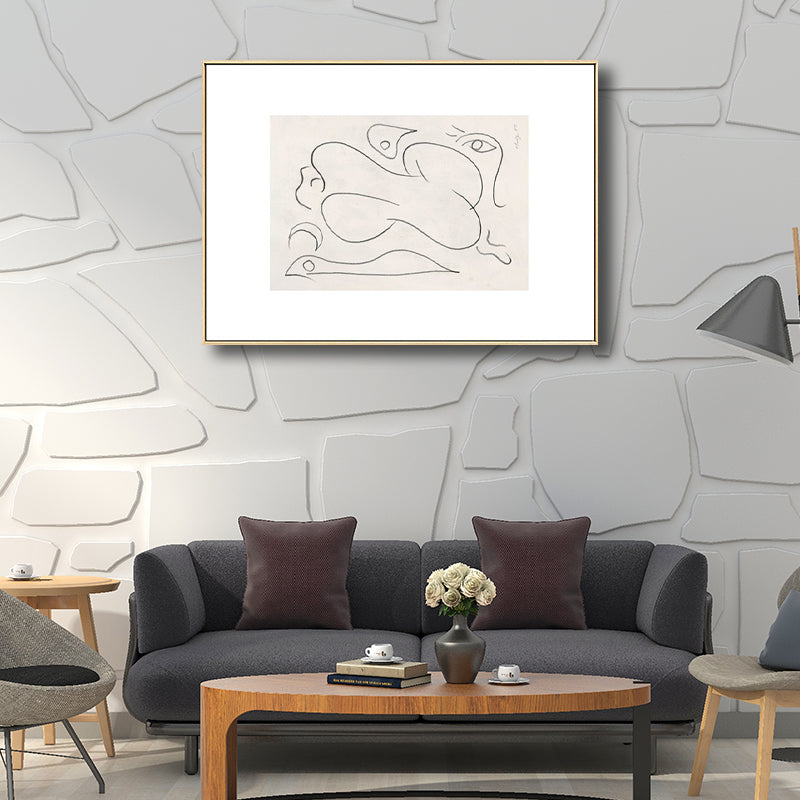 Pencil Line Sketch Figure Canvas Simple Bizarre Abstract Drawing Wall Art in White Clearhalo 'Art Gallery' 'Canvas Art' 'Contemporary Art Gallery' 'Contemporary Art' 'Minimalism' 'Minimalist Art Gallery' 'Scandinavian' Arts' 1706862