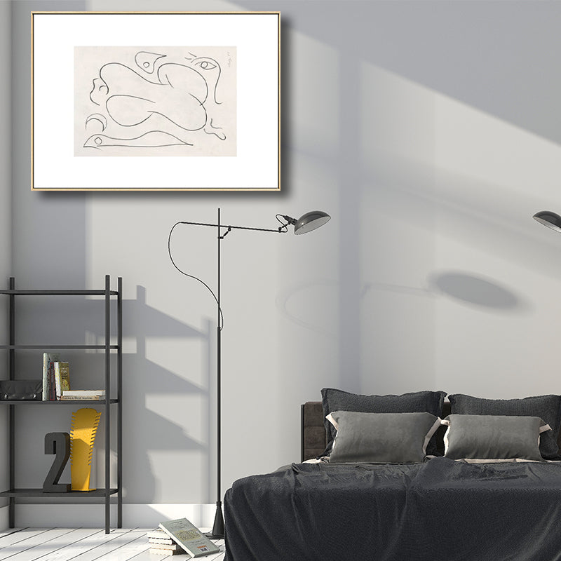 Pencil Line Sketch Figure Canvas Simple Bizarre Abstract Drawing Wall Art in White Clearhalo 'Art Gallery' 'Canvas Art' 'Contemporary Art Gallery' 'Contemporary Art' 'Minimalism' 'Minimalist Art Gallery' 'Scandinavian' Arts' 1706863
