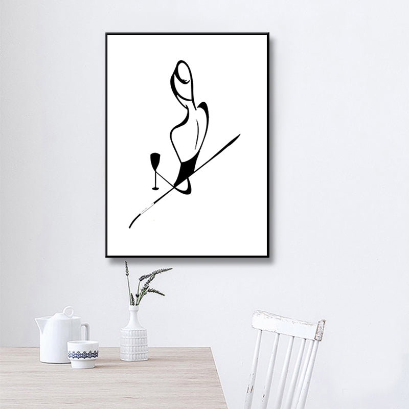 Figure Line Drawing Art Print Black and White Canvas Wall Decor for Home, Texture Clearhalo 'Art Gallery' 'Canvas Art' 'Contemporary Art Gallery' 'Contemporary Art' 'Minimalism' 'Minimalist Art Gallery' 'Scandinavian' Arts' 1706876