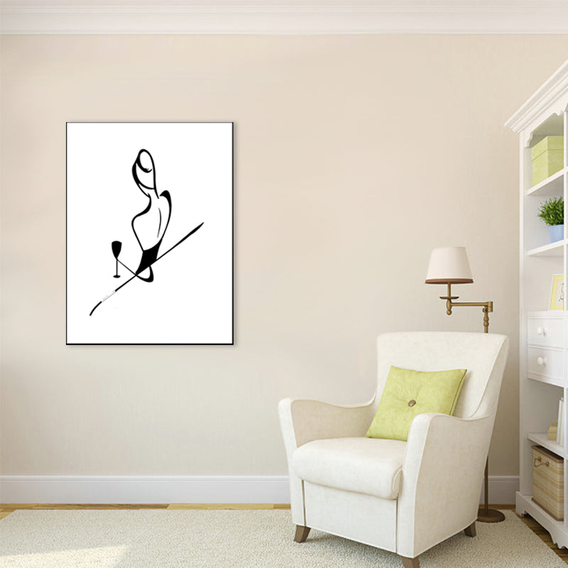 Figure Line Drawing Art Print Black and White Canvas Wall Decor for Home, Texture Clearhalo 'Art Gallery' 'Canvas Art' 'Contemporary Art Gallery' 'Contemporary Art' 'Minimalism' 'Minimalist Art Gallery' 'Scandinavian' Arts' 1706877