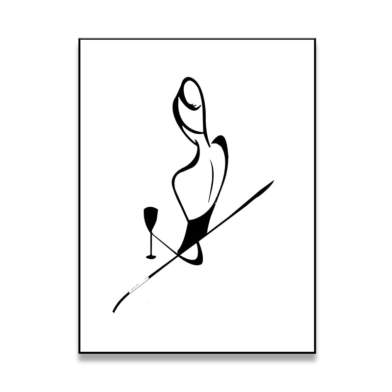 Figure Line Drawing Art Print Black and White Canvas Wall Decor for Home, Texture Clearhalo 'Art Gallery' 'Canvas Art' 'Contemporary Art Gallery' 'Contemporary Art' 'Minimalism' 'Minimalist Art Gallery' 'Scandinavian' Arts' 1706878
