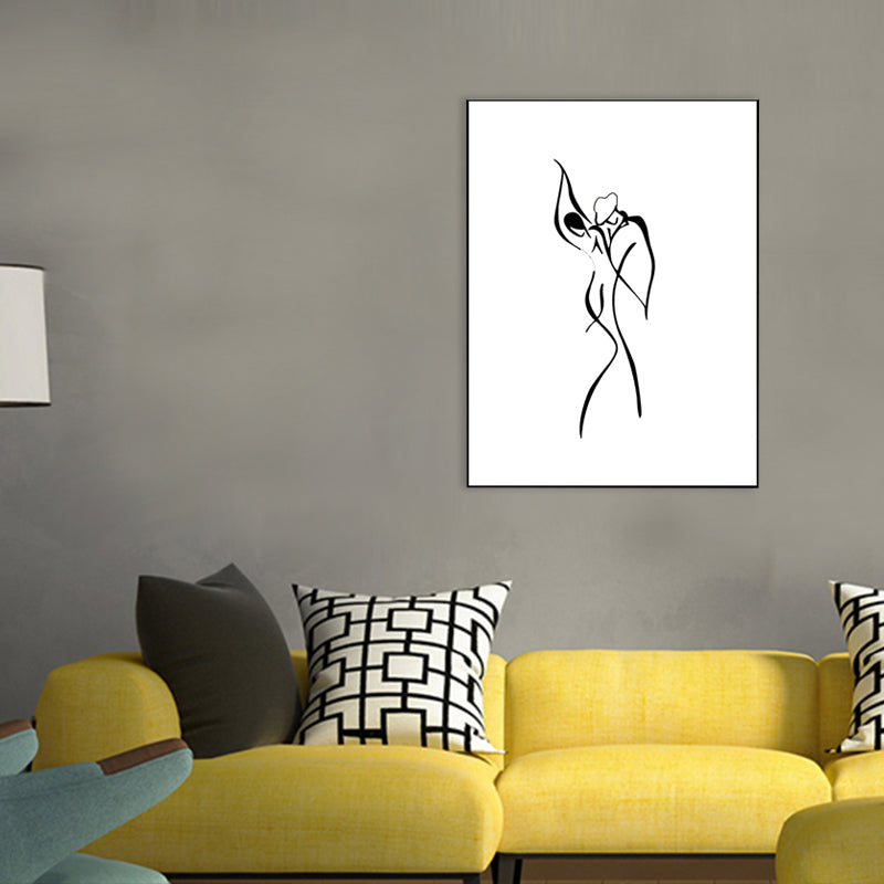 Figure Line Drawing Art Print Black and White Canvas Wall Decor for Home, Texture White Design 1 Clearhalo 'Art Gallery' 'Canvas Art' 'Contemporary Art Gallery' 'Contemporary Art' 'Minimalism' 'Minimalist Art Gallery' 'Scandinavian' Arts' 1706887
