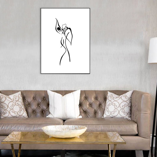 Figure Line Drawing Art Print Black and White Canvas Wall Decor for Home, Texture Clearhalo 'Art Gallery' 'Canvas Art' 'Contemporary Art Gallery' 'Contemporary Art' 'Minimalism' 'Minimalist Art Gallery' 'Scandinavian' Arts' 1706888