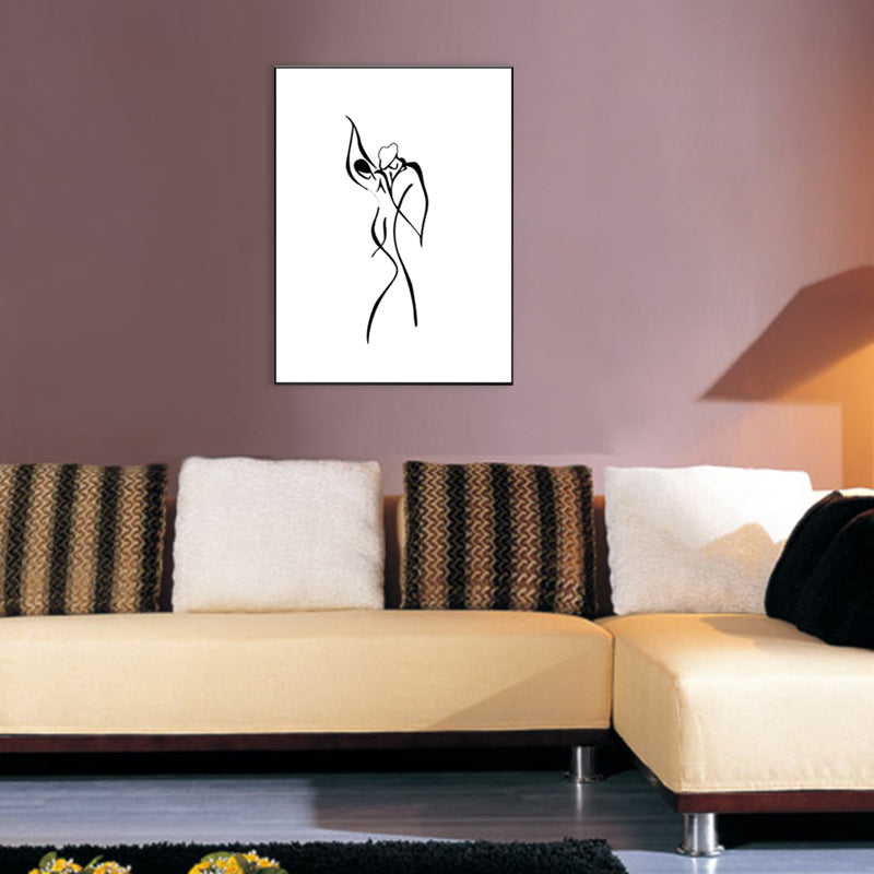 Figure Line Drawing Art Print Black and White Canvas Wall Decor for Home, Texture Clearhalo 'Art Gallery' 'Canvas Art' 'Contemporary Art Gallery' 'Contemporary Art' 'Minimalism' 'Minimalist Art Gallery' 'Scandinavian' Arts' 1706889