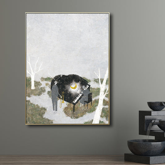 Piano Performance in Wilds Canvas Childrens Art Textured Wall Decoration in Grey Grey Clearhalo 'Art Gallery' 'Canvas Art' 'Kids' Arts' 1706891