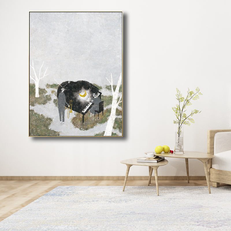 Piano Performance in Wilds Canvas Childrens Art Textured Wall Decoration in Grey Clearhalo 'Art Gallery' 'Canvas Art' 'Kids' Arts' 1706893