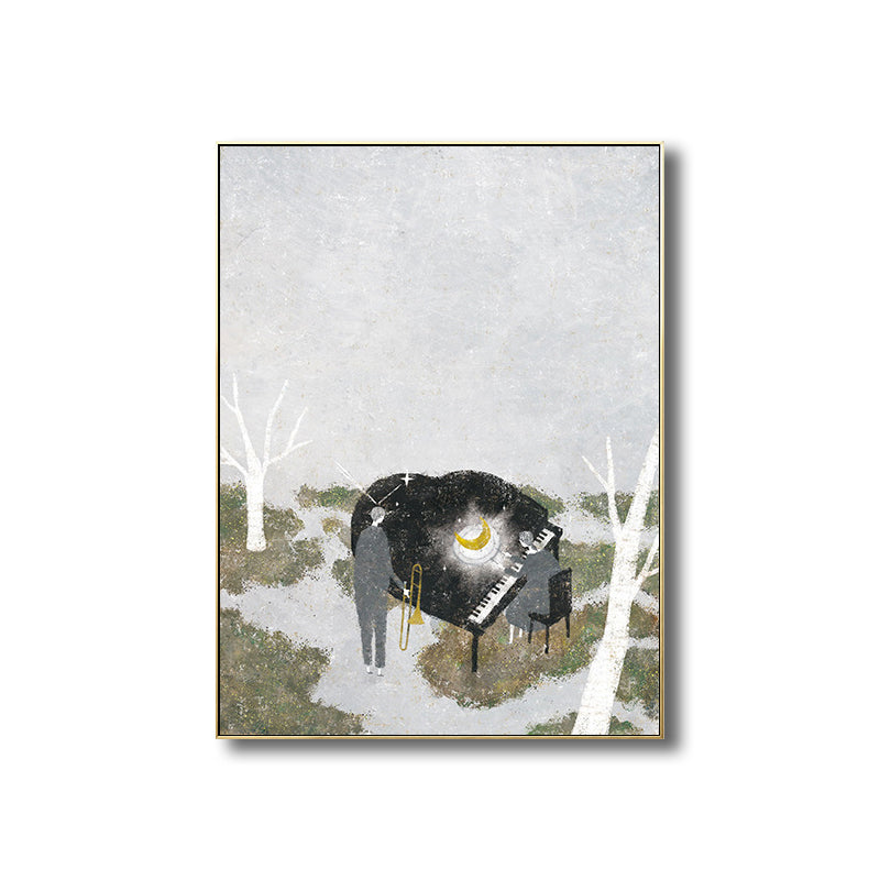 Piano Performance in Wilds Canvas Childrens Art Textured Wall Decoration in Grey Clearhalo 'Art Gallery' 'Canvas Art' 'Kids' Arts' 1706894