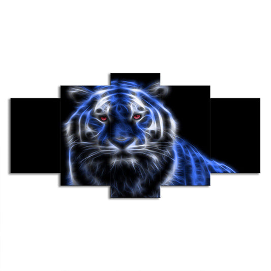 Luminous Tiger Canvas Wall Art for Boys Bedroom Animal Wall Decor in Blue on Black Clearhalo 'Art Gallery' 'Canvas Art' 'Contemporary Art Gallery' 'Modern' Arts' 1706930