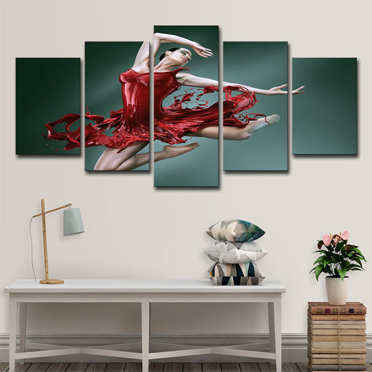 Ballerina Canvas Wall Art Multi-Piece Modern Style Girls Room Wall Decor in Red-Green Red Clearhalo 'Art Gallery' 'Canvas Art' 'Contemporary Art Gallery' 'Modern' Arts' 1706934