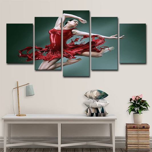 Ballerina Canvas Wall Art Multi-Piece Modern Style Girls Room Wall Decor in Red-Green Red