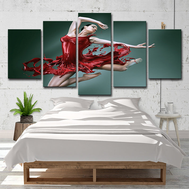 Ballerina Canvas Wall Art Multi-Piece Modern Style Girls Room Wall Decor in Red-Green Clearhalo 'Art Gallery' 'Canvas Art' 'Contemporary Art Gallery' 'Modern' Arts' 1706936