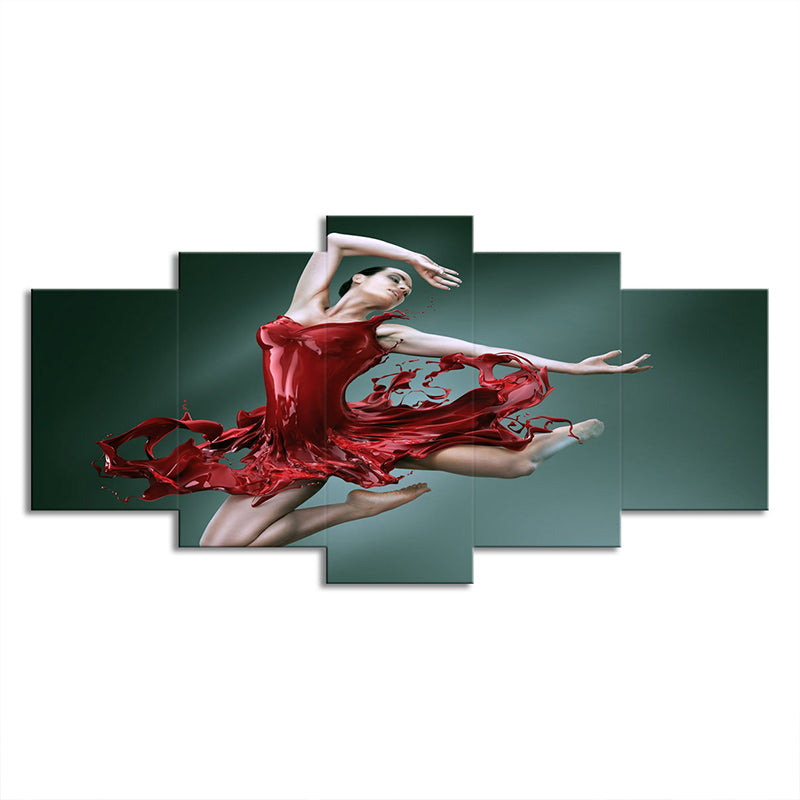 Ballerina Canvas Wall Art Multi-Piece Modern Style Girls Room Wall Decor in Red-Green Clearhalo 'Art Gallery' 'Canvas Art' 'Contemporary Art Gallery' 'Modern' Arts' 1706937