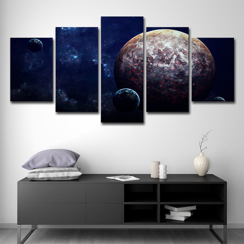 Planet Space Scenery Wall Art Dark Blue Canvas Print Wall Decor, Multi-Piece Clearhalo 'Art Gallery' 'Canvas Art' 'Kids' Arts' 1706957
