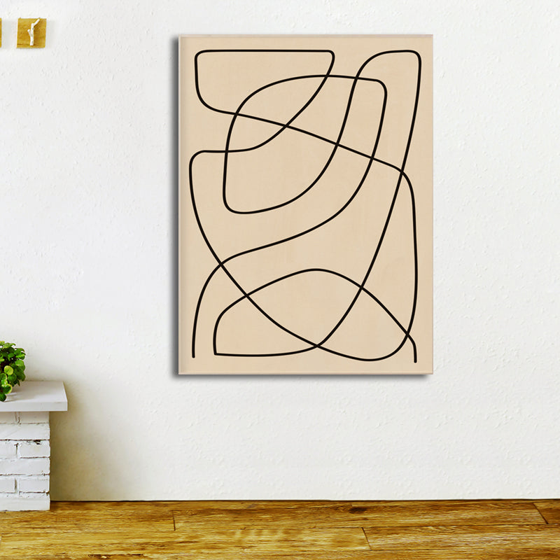 Minimal Free Line Canvas Art in Black on Beige Sitting Room Wall Decor, Textured Clearhalo 'Art Gallery' 'Canvas Art' 'Contemporary Art Gallery' 'Contemporary Art' 'Minimalism' 'Minimalist Art Gallery' 'Scandinavian' Arts' 1707021