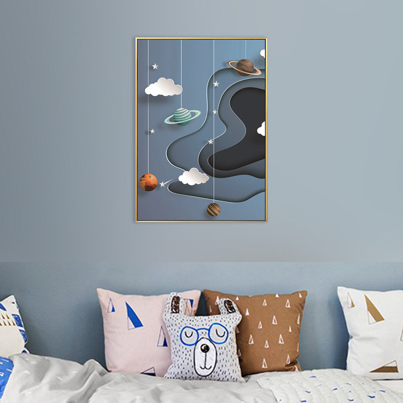 Children's Art Planets Painting Pastel Color Textured Wall Print for Kids Bedroom Grey Clearhalo 'Art Gallery' 'Canvas Art' 'Kids' Arts' 1707069