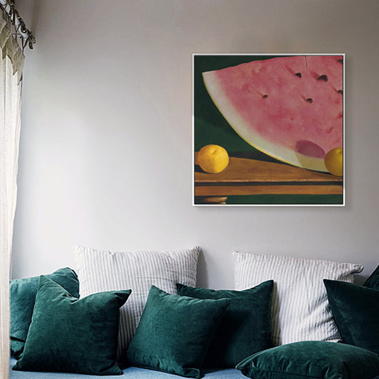 Watermelon and Orange Wall Art Contemporary Textured Canvas Print in Pink for Living Room Pink Clearhalo 'Art Gallery' 'Canvas Art' 'Contemporary Art Gallery' 'Modern' Arts' 1707165