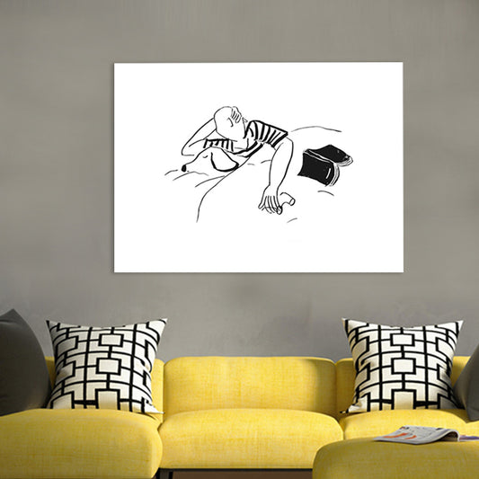 Minimalistic Canvas Art Black-White Man and His Dog Sleeping Pencil Drawing Wall Decor Clearhalo 'Art Gallery' 'Canvas Art' 'Contemporary Art Gallery' 'Contemporary Art' 'Minimalism' 'Minimalist Art Gallery' 'Scandinavian' Arts' 1707195
