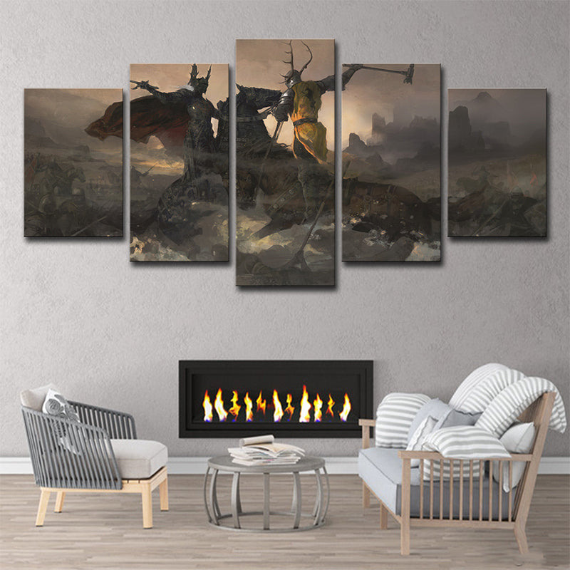 Fictional Fantasy Wall Art Brown Game of Thrones Duel Scene Canvas Print for Home Brown Clearhalo 'Art Gallery' 'Canvas Art' 'Kids' Arts' 1707201