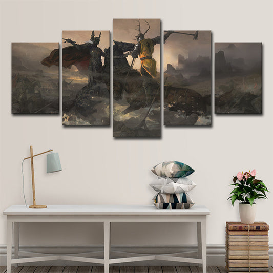 Fictional Fantasy Wall Art Brown Game of Thrones Duel Scene Canvas Print for Home Clearhalo 'Art Gallery' 'Canvas Art' 'Kids' Arts' 1707202