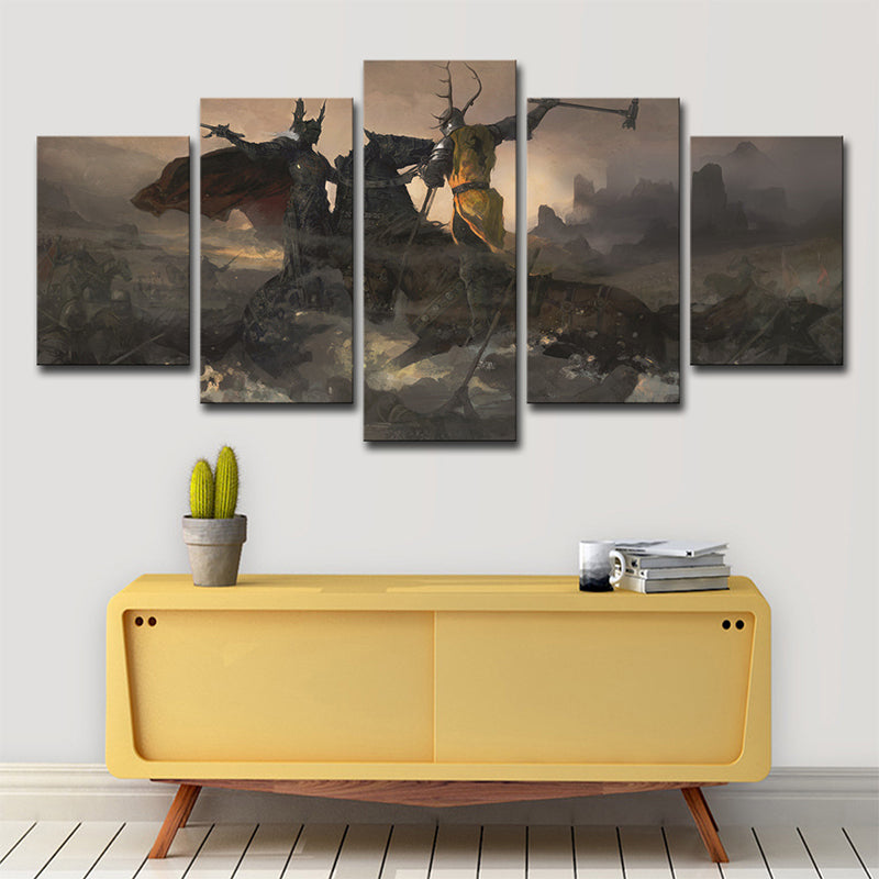 Fictional Fantasy Wall Art Brown Game of Thrones Duel Scene Canvas Print for Home Clearhalo 'Art Gallery' 'Canvas Art' 'Kids' Arts' 1707203