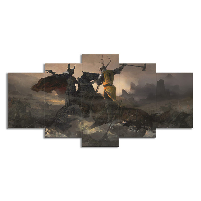 Fictional Fantasy Wall Art Brown Game of Thrones Duel Scene Canvas Print for Home Clearhalo 'Art Gallery' 'Canvas Art' 'Kids' Arts' 1707204