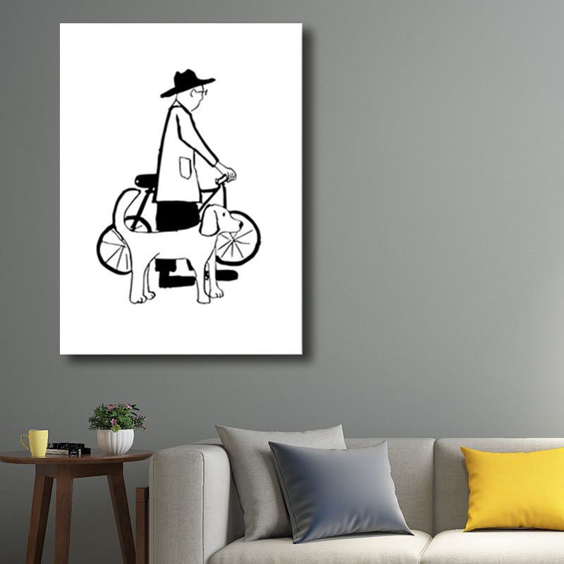 Man and Dog Sketch Canvas Art Textured Minimalist Living Room Wall Decor in Black-White White Design 1 Clearhalo 'Art Gallery' 'Canvas Art' 'Contemporary Art Gallery' 'Contemporary Art' 'Minimalism' 'Minimalist Art Gallery' 'Scandinavian' Arts' 1707208