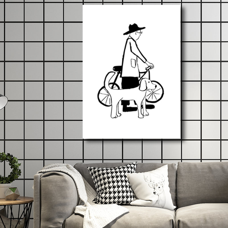 Man and Dog Sketch Canvas Art Textured Minimalist Living Room Wall Decor in Black-White Clearhalo 'Art Gallery' 'Canvas Art' 'Contemporary Art Gallery' 'Contemporary Art' 'Minimalism' 'Minimalist Art Gallery' 'Scandinavian' Arts' 1707209