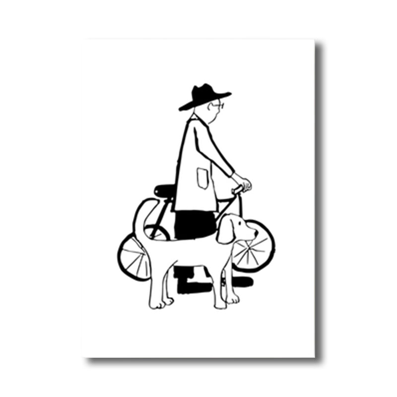 Man and Dog Sketch Canvas Art Textured Minimalist Living Room Wall Decor in Black-White Clearhalo 'Art Gallery' 'Canvas Art' 'Contemporary Art Gallery' 'Contemporary Art' 'Minimalism' 'Minimalist Art Gallery' 'Scandinavian' Arts' 1707211