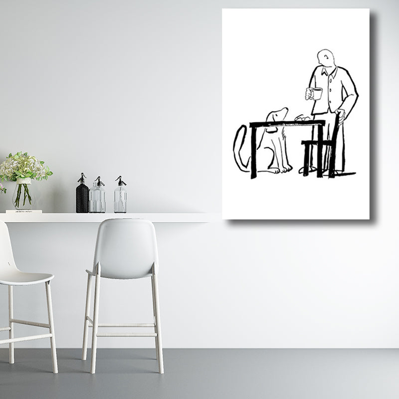 Man and Dog Sketch Canvas Art Textured Minimalist Living Room Wall Decor in Black-White White Design 3 Clearhalo 'Art Gallery' 'Canvas Art' 'Contemporary Art Gallery' 'Contemporary Art' 'Minimalism' 'Minimalist Art Gallery' 'Scandinavian' Arts' 1707219