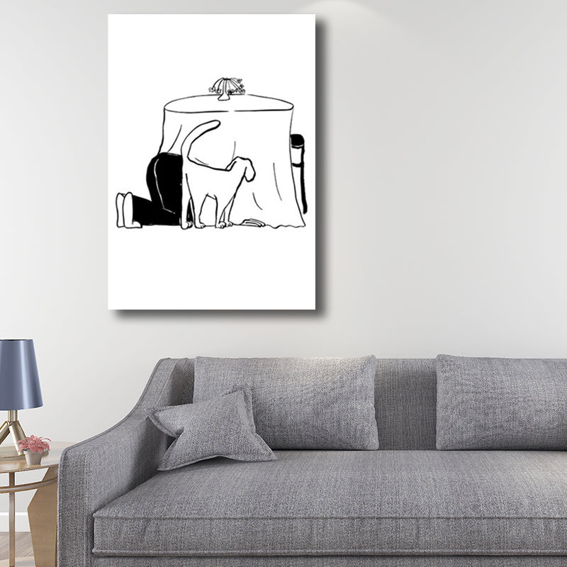 Man and Dog Sketch Canvas Art Textured Minimalist Living Room Wall Decor in Black-White White Design 4 Clearhalo 'Art Gallery' 'Canvas Art' 'Contemporary Art Gallery' 'Contemporary Art' 'Minimalism' 'Minimalist Art Gallery' 'Scandinavian' Arts' 1707223