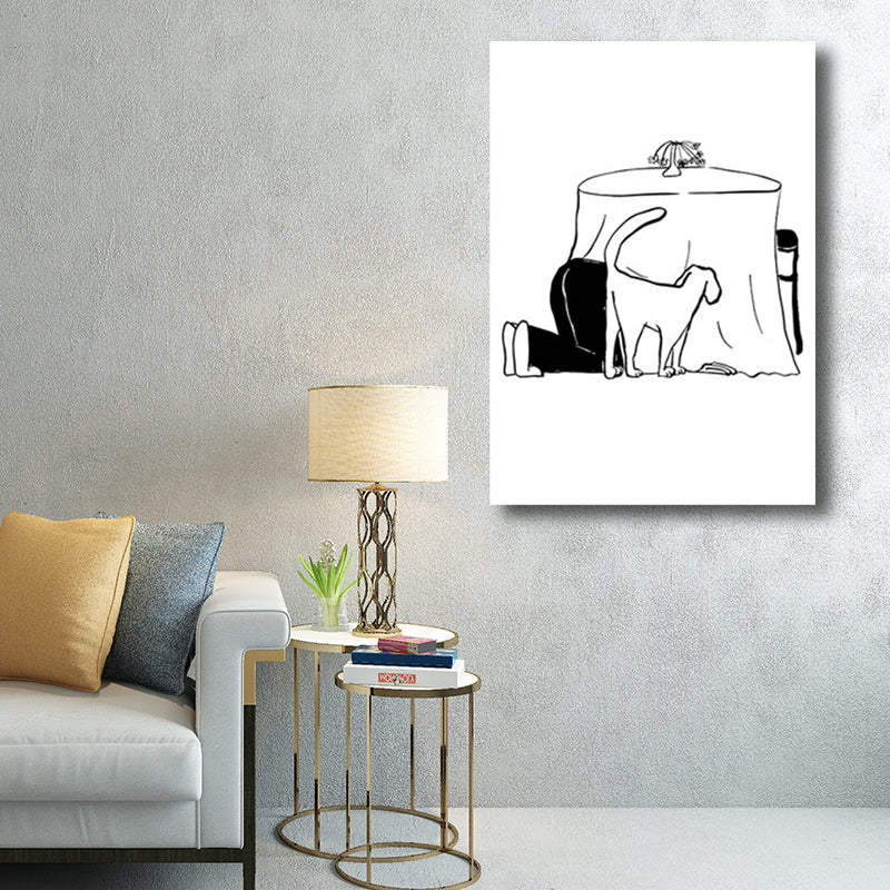 Man and Dog Sketch Canvas Art Textured Minimalist Living Room Wall Decor in Black-White Clearhalo 'Art Gallery' 'Canvas Art' 'Contemporary Art Gallery' 'Contemporary Art' 'Minimalism' 'Minimalist Art Gallery' 'Scandinavian' Arts' 1707224