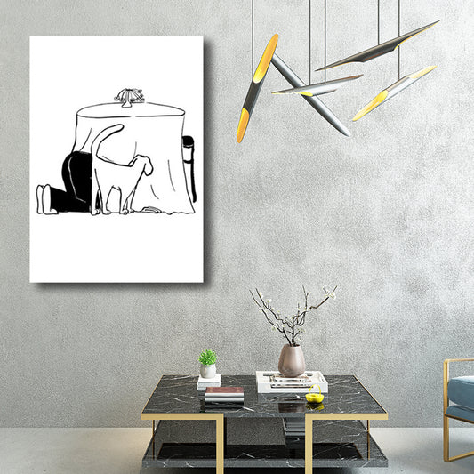 Man and Dog Sketch Canvas Art Textured Minimalist Living Room Wall Decor in Black-White Clearhalo 'Art Gallery' 'Canvas Art' 'Contemporary Art Gallery' 'Contemporary Art' 'Minimalism' 'Minimalist Art Gallery' 'Scandinavian' Arts' 1707225