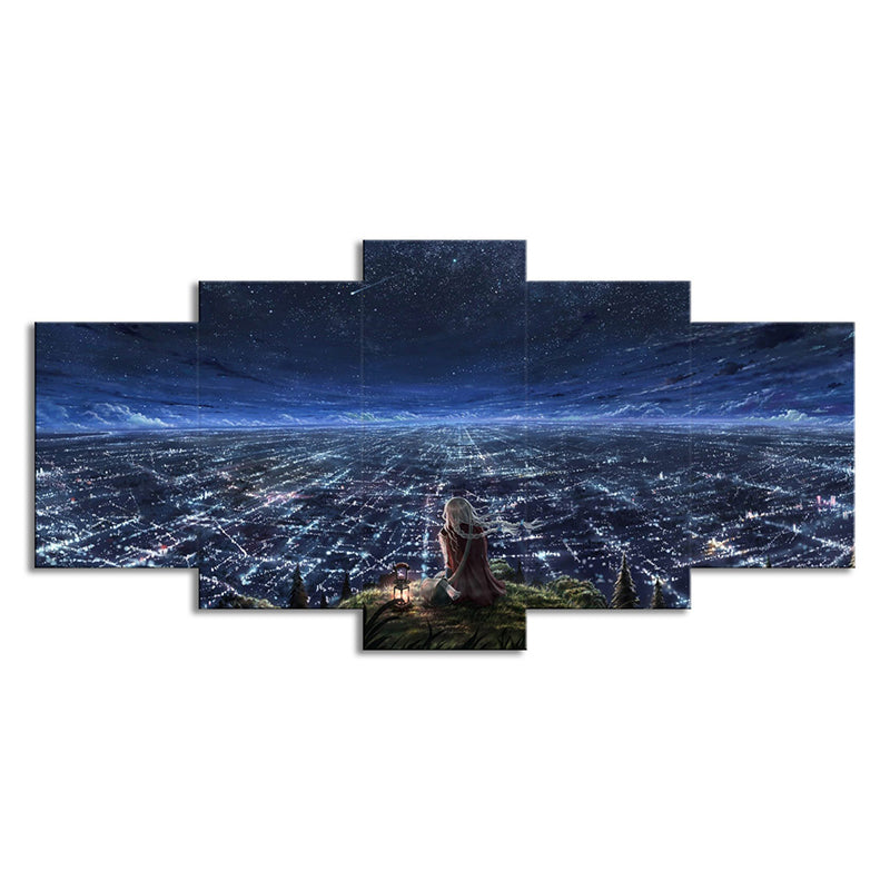 Girls Starry Sky View Canvas Bedroom Luminous Cityscape Wall Art in Dark Blue for Decor Clearhalo 'Art Gallery' 'Canvas Art' 'Kids' Arts' 1707237