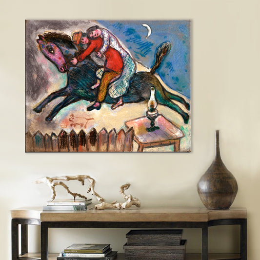 Couple on Horseback Wall Art Brown Canvas Painting Textured for Living Room, Multiple Sizes Clearhalo 'Art Gallery' 'Canvas Art' 'Traditional' Arts' 1707249