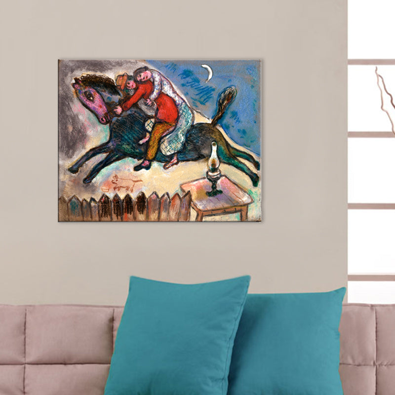 Couple on Horseback Wall Art Brown Canvas Painting Textured for Living Room, Multiple Sizes Clearhalo 'Art Gallery' 'Canvas Art' 'Traditional' Arts' 1707250