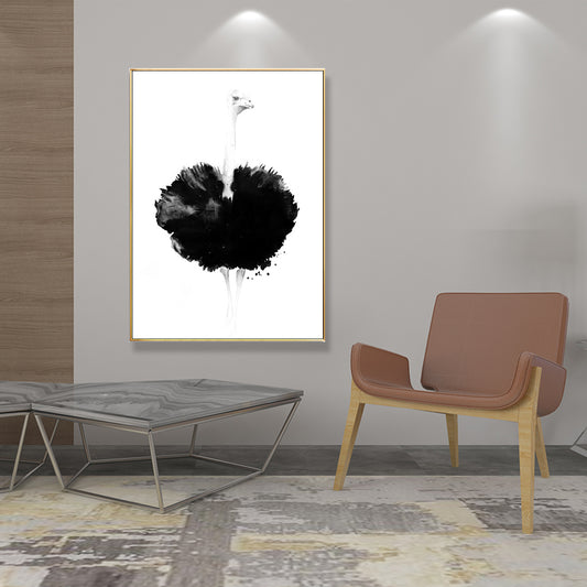 Modern Style Ostrich Painting Canvas Textured White Wall Art Decor for Guest Room White Clearhalo 'Art Gallery' 'Canvas Art' 'Contemporary Art Gallery' 'Modern' Arts' 1707260