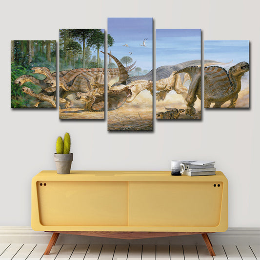 Science Fiction Dinosaur Wall Art Yellow Multi-Piece Canvas Print for Boys Bedroom Yellow Clearhalo 'Art Gallery' 'Canvas Art' 'Kids' Arts' 1707267
