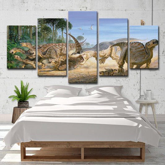 Science Fiction Dinosaur Wall Art Yellow Multi-Piece Canvas Print for Boys Bedroom Clearhalo 'Art Gallery' 'Canvas Art' 'Kids' Arts' 1707269