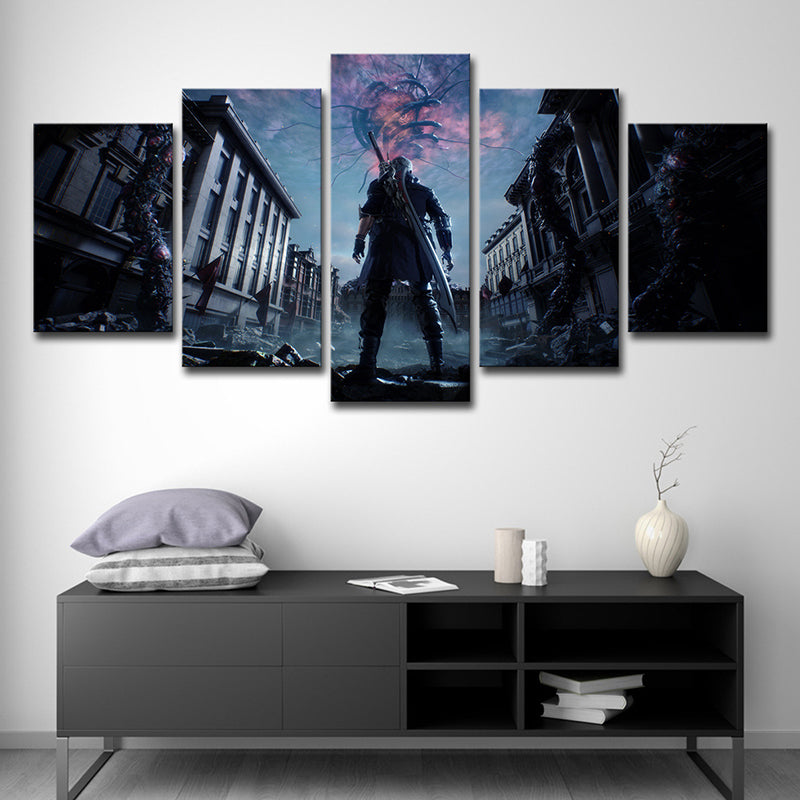 Canvas Multi-Piece Wall Decor Kids Devil May Cry Video Game Scene Art Print in Dark Blue Clearhalo 'Art Gallery' 'Canvas Art' 'Kids' Arts' 1707289
