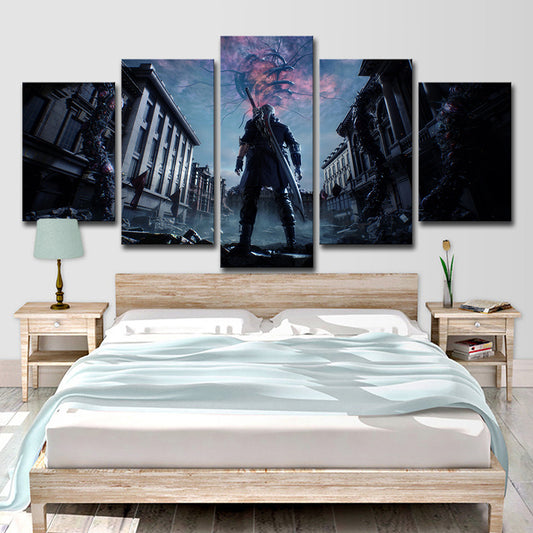 Canvas Multi-Piece Wall Decor Kids Devil May Cry Video Game Scene Art Print in Dark Blue Clearhalo 'Art Gallery' 'Canvas Art' 'Kids' Arts' 1707290