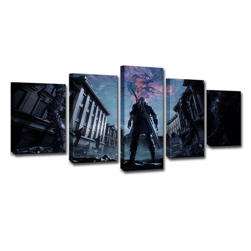 Canvas Multi-Piece Wall Decor Kids Devil May Cry Video Game Scene Art Print in Dark Blue Clearhalo 'Art Gallery' 'Canvas Art' 'Kids' Arts' 1707291