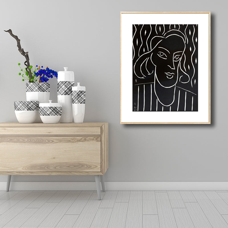 Drawing Print Minimalism Wall Art with Line Sketch Face Pattern in Black and White Clearhalo 'Art Gallery' 'Canvas Art' 'Contemporary Art Gallery' 'Contemporary Art' 'Minimalism' 'Minimalist Art Gallery' 'Scandinavian' Arts' 1707297