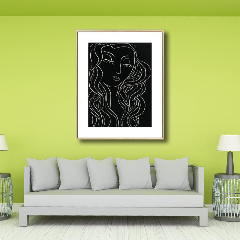 Drawing Print Minimalism Wall Art with Line Sketch Face Pattern in Black and White Black Design 2 Clearhalo 'Art Gallery' 'Canvas Art' 'Contemporary Art Gallery' 'Contemporary Art' 'Minimalism' 'Minimalist Art Gallery' 'Scandinavian' Arts' 1707302