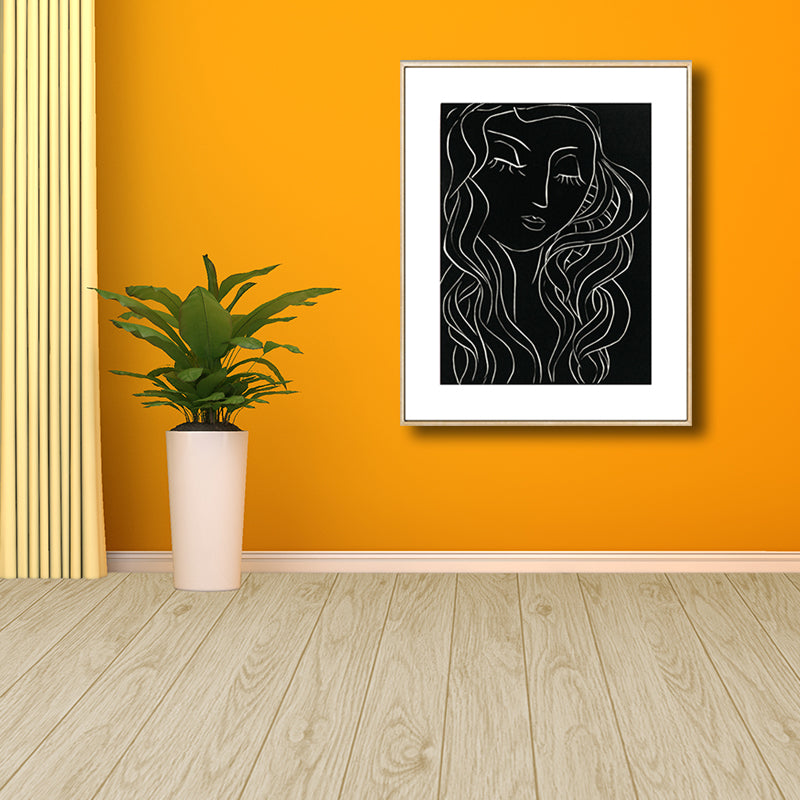 Drawing Print Minimalism Wall Art with Line Sketch Face Pattern in Black and White Clearhalo 'Art Gallery' 'Canvas Art' 'Contemporary Art Gallery' 'Contemporary Art' 'Minimalism' 'Minimalist Art Gallery' 'Scandinavian' Arts' 1707303